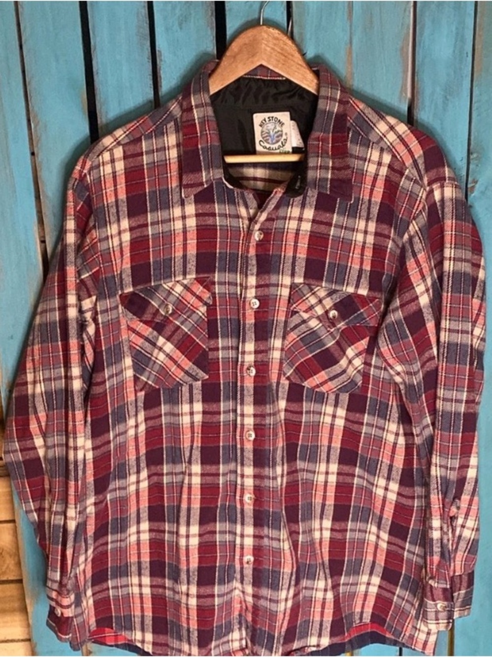 Vintage Key Stone plaid flannel shirt size XXL cotton red white blue purple